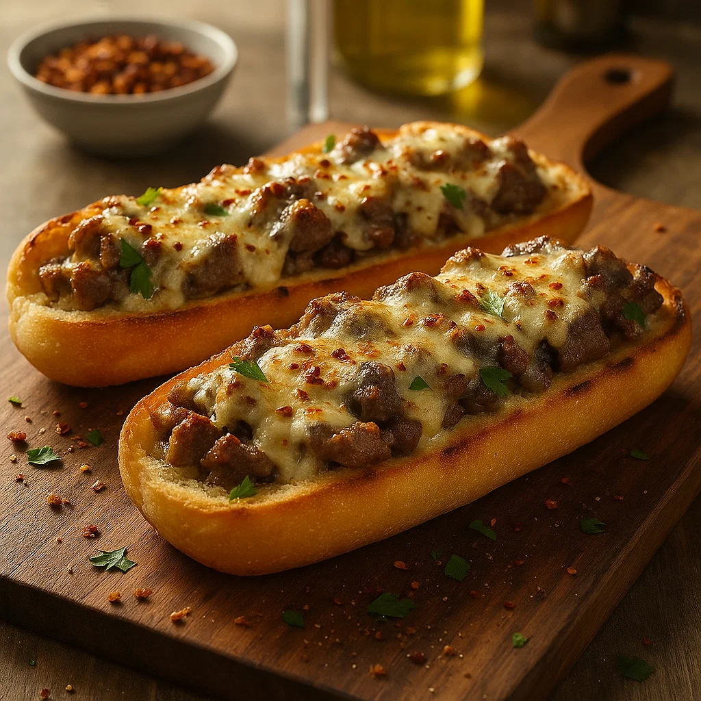 Home 10 Ultimate Philly Cheesesteak Cheesy Bread Delight