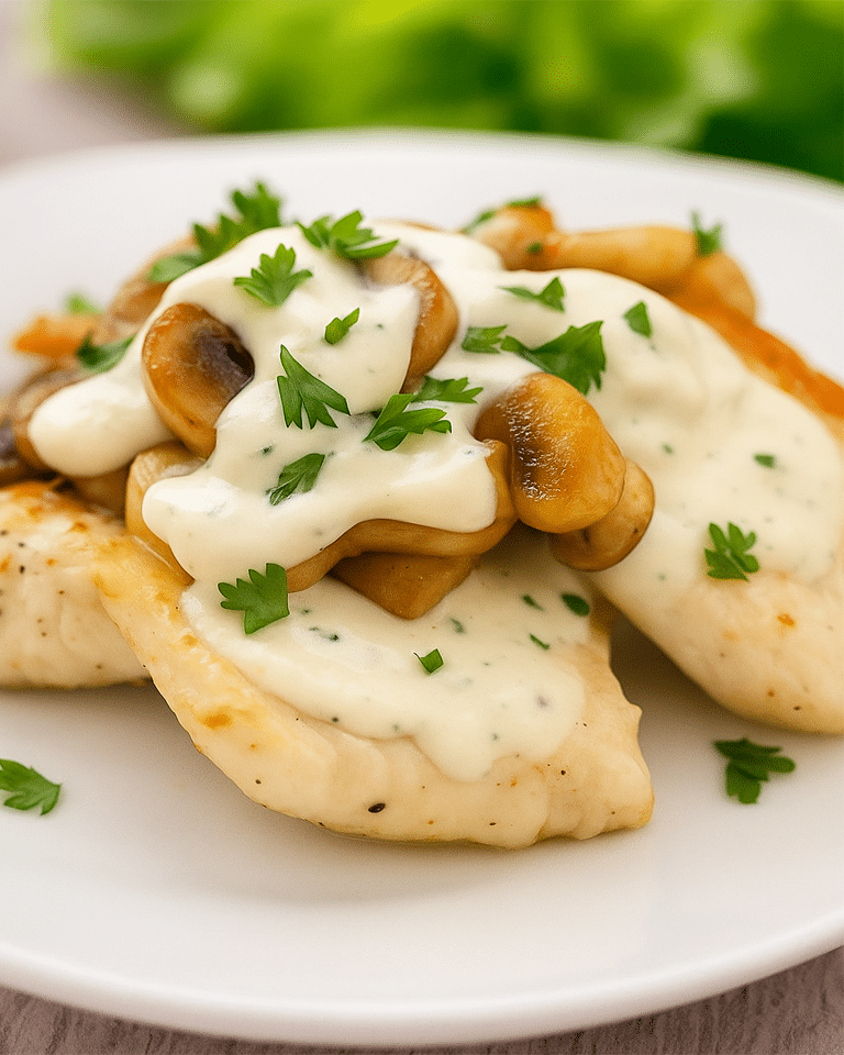 La Dinde Finit de Cuire Lentement dans la Sauce Les escalopes de dinde remises dans la sauce crémeuse pour le mijotage final.