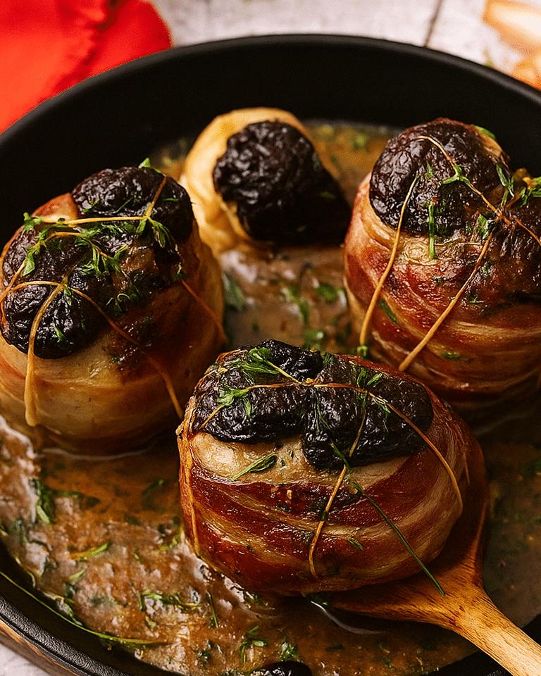 Les paupiettes mijotent doucement, couvertes, dans la sauce au vin blanc et au bouillon.