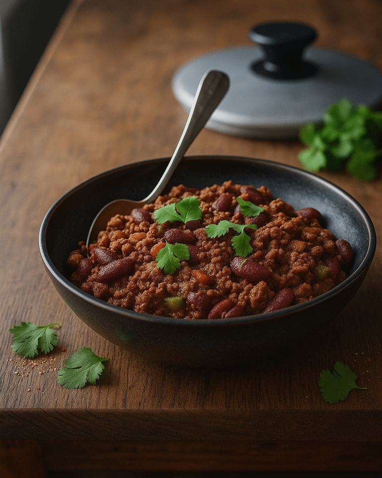 Chef Cuisinant Chili Con Carne Un chef souriant devant une grande cocotte de chili mijotant.