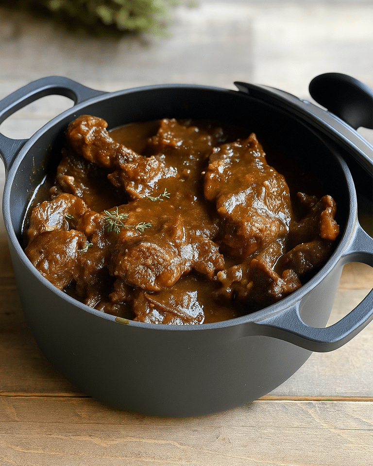 Étape de la saisie de la viande dans le saindoux dans la cocotte en fonte