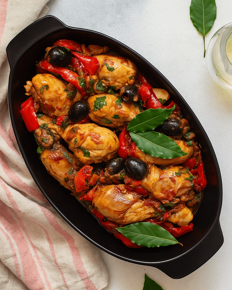 L'oignon, la carotte, l'ail, le poivron rouge et les champignons en train de suer dans la cocotte.