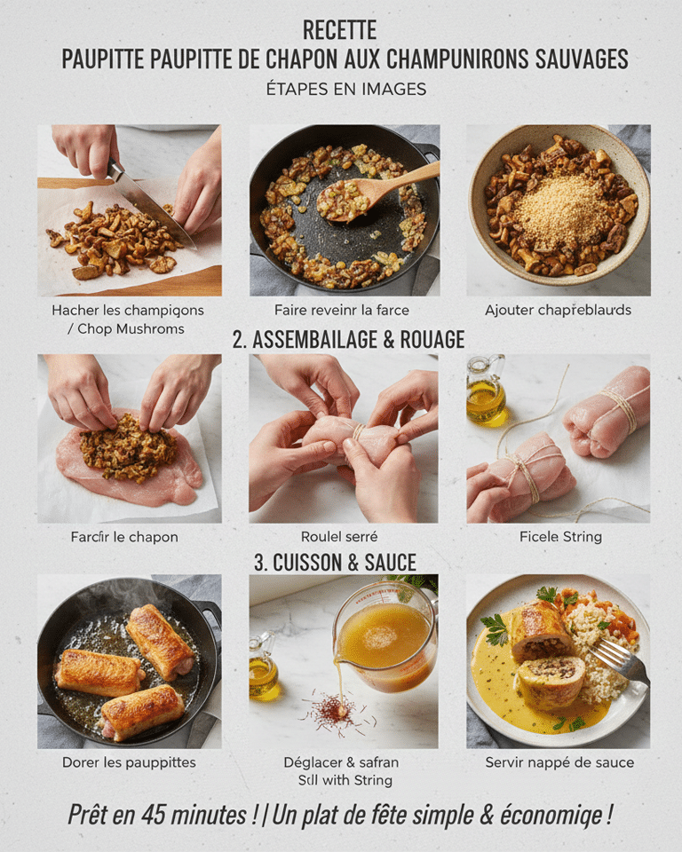 Le chapon entier, farci et ficelé, badigeonné de graisse d'oie, prêt à être enfourné.