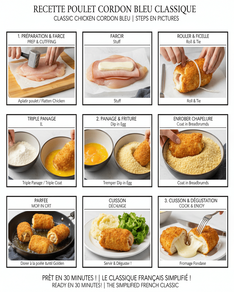 Roulés de poulet finaux coupés en deux, montrant le cœur de mozzarella fondue et le jambon.