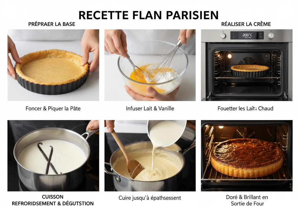 Part de flan pâtissier parfaitement nette, montrant la densité de la crème.