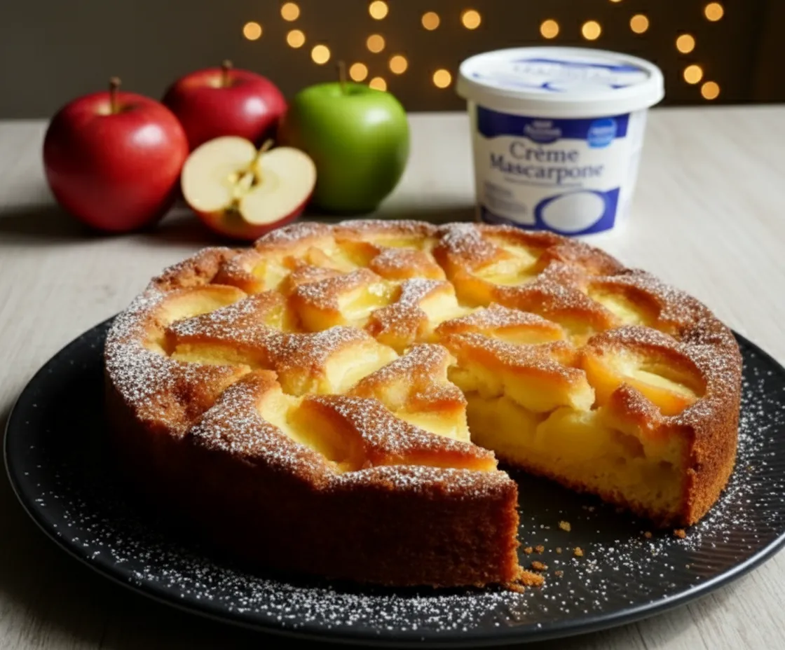 Gâteau aux Pommes à Tomber par Terre 1 Ingrédients pour la recette du Gâteau aux Pommes à Tomber par Terre disposés sur un comptoir.