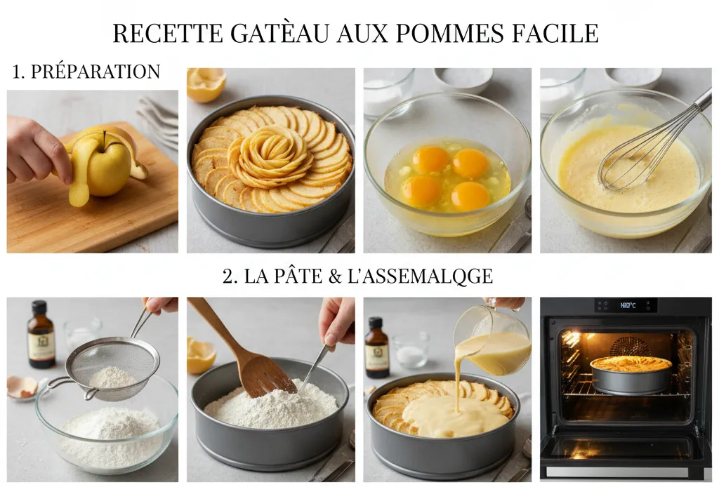 Part de Gâteau aux Pommes servi avec glace vanille et sauce caramel.