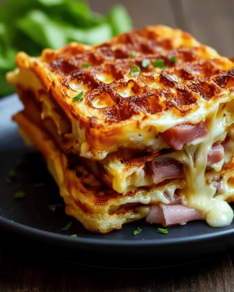 Une Gaufres Salées au Jambon et Fromage , parfaitement dorée, posée sur une grille.