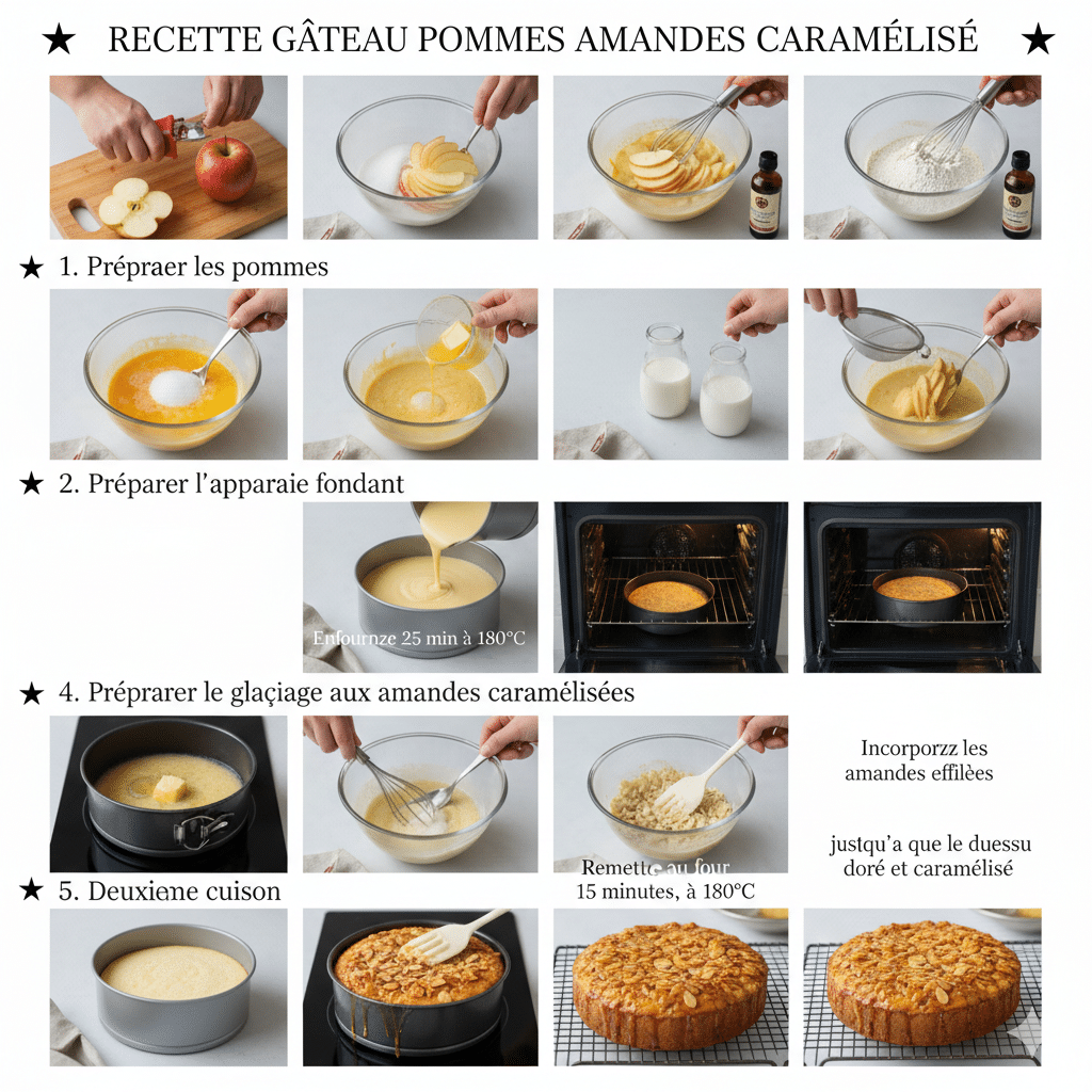 Ingrédients du glaçage aux amandes : beurre fondu, sucre, œuf et amandes effilées.