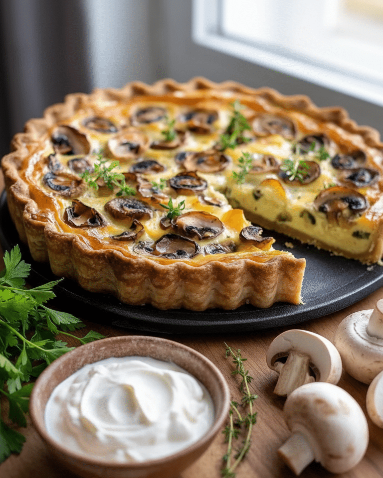 Une part de Quiche Légère Poireaux et Champignons, montrant la texture fondante de la garniture. Quiche Légère Poireaux et Champignons