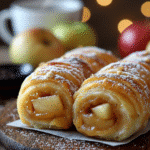 Cubes de pommes, beurre, sucre et cannelle cuisant dans une poêle, légèrement dorés et fondants.