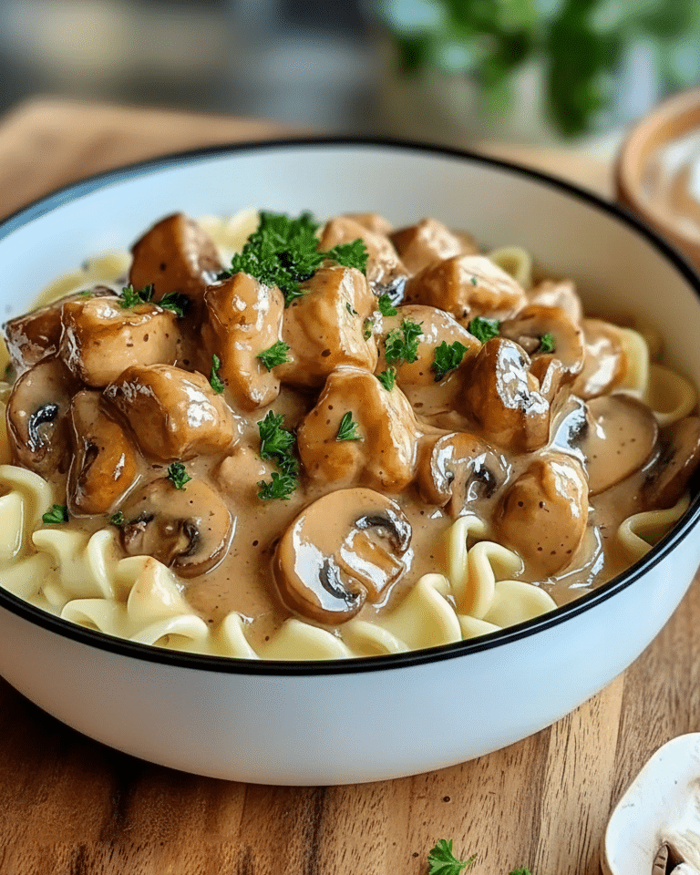 Lanières de poulet en train de dorer dans une poêle avec des oignons hachés, avant l'ajout des champignons.