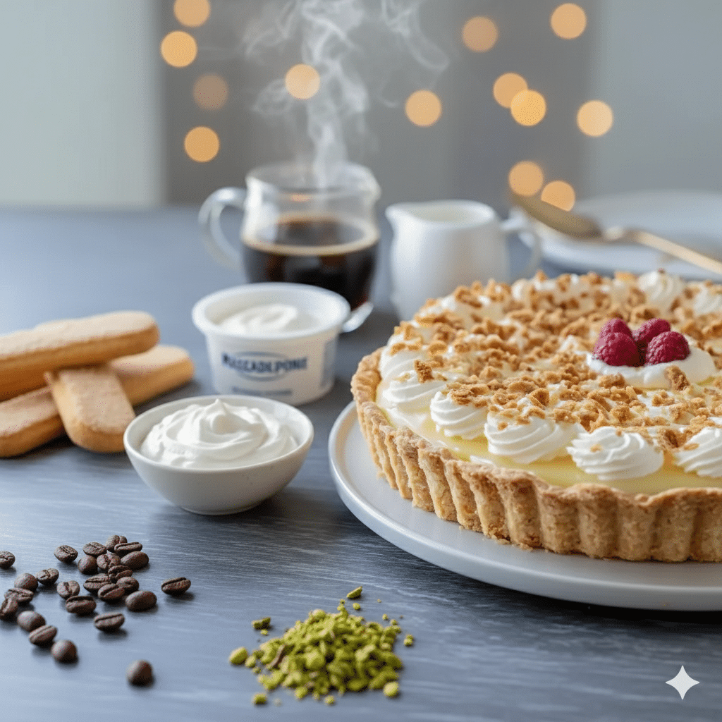 Tarte Paradis Sans Cuisson 123 Crème mascarpone fouettée, sucre glace et lait concentré sucré, formant un mélange lisse et homogène.