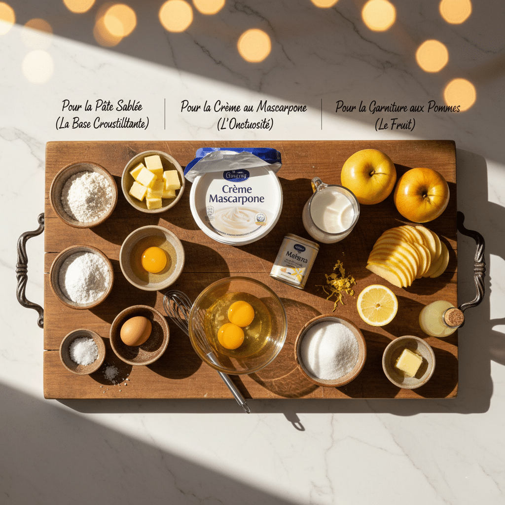 Mascarpone, œufs, sucre, lait et vanille, les ingrédients clés de la crème.
