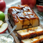 Tranches de Terrine aux Pommes Caramélisées, montrant la couche de fruits brillants sur le dessus.