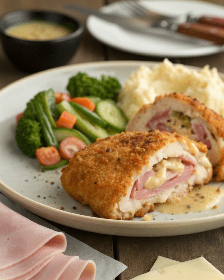 Escalope de poulet ou de veau aplatie entre deux feuilles, frappée avec un maillet de cuisine.