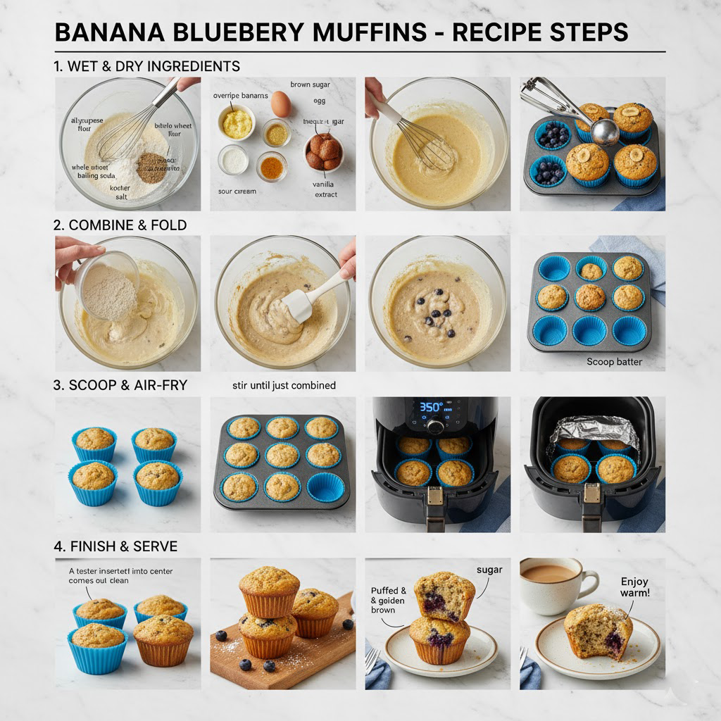 Pâte à muffins non cuite, remplie dans des moules en silicone, chaque muffin garni d'une croustille de banane.