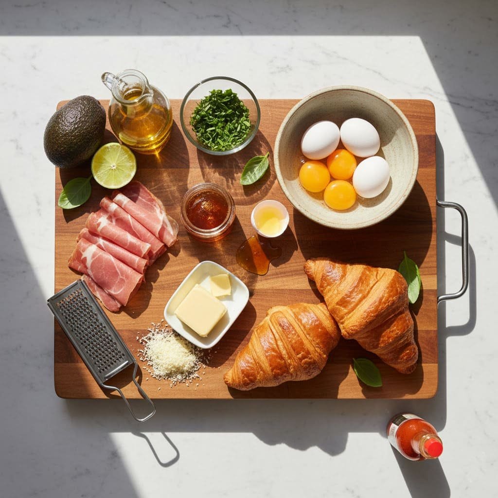 Croissant déjeuner oeufs brouillés et Filet de bœuf