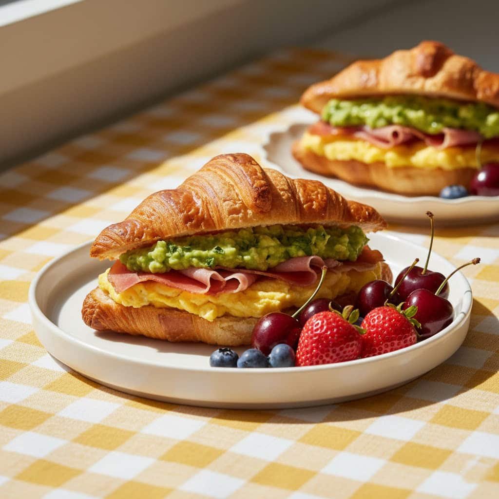 Croissant déjeuner oeufs brouillés et Filet de bœuf
